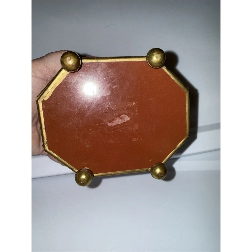Vtg Walmart Glass & Brass Trinket Jewelry Box Mirror Bottom Painted Butterfly